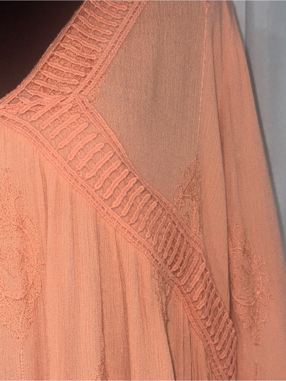 Knox Rose Peach Long-Sleeve Embroidered Boho Tunic Dress - Picture 5 of 12